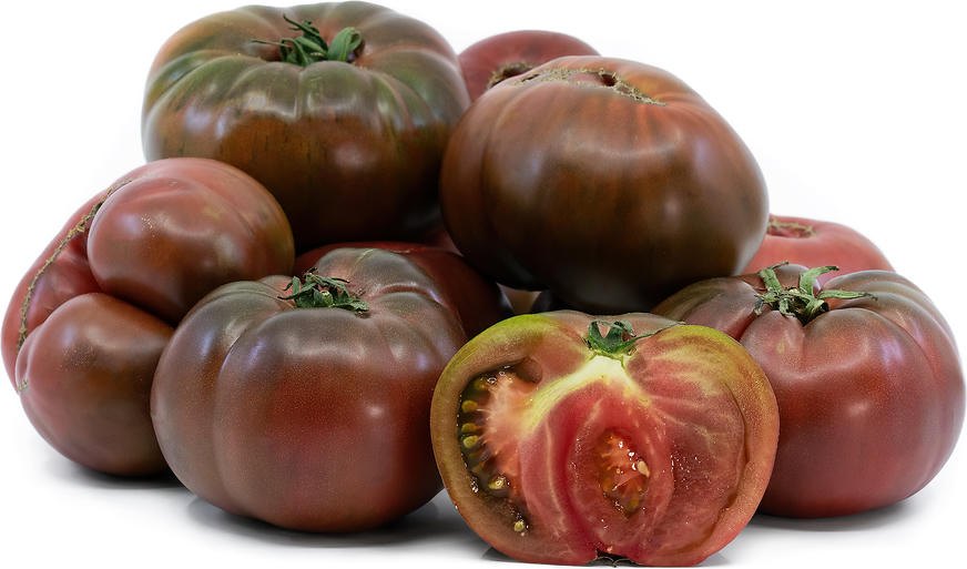 Cherokee Purple heirloom tomatoes, dusky rose skin with brick-red flesh