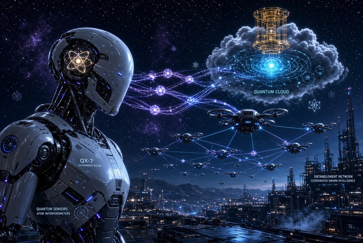 Quantum-Physical AI: quantum sensors at the edge, a quantum cloud for optimisation and simulation, and entanglement-aware swarm coordination