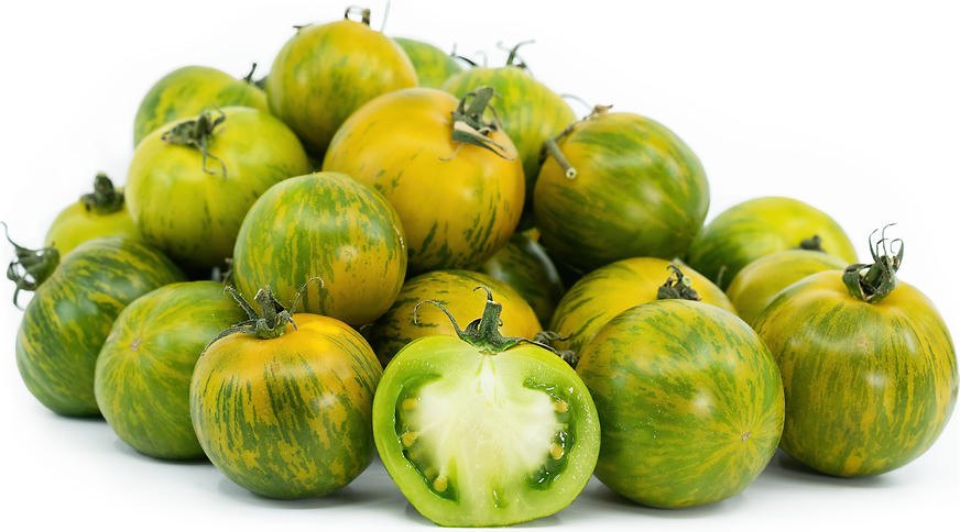 Green Zebra heirloom tomatoes with their yellow-green skin and dark green stripes