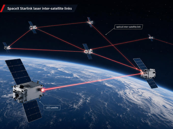 Conceptual illustration of Starlink laser inter-satellite links