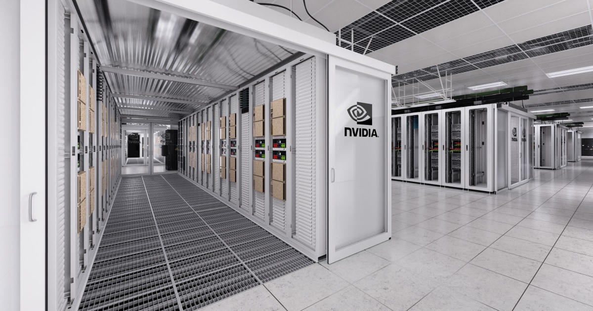Nvidia-class AI factory infrastructure inside a data center hall