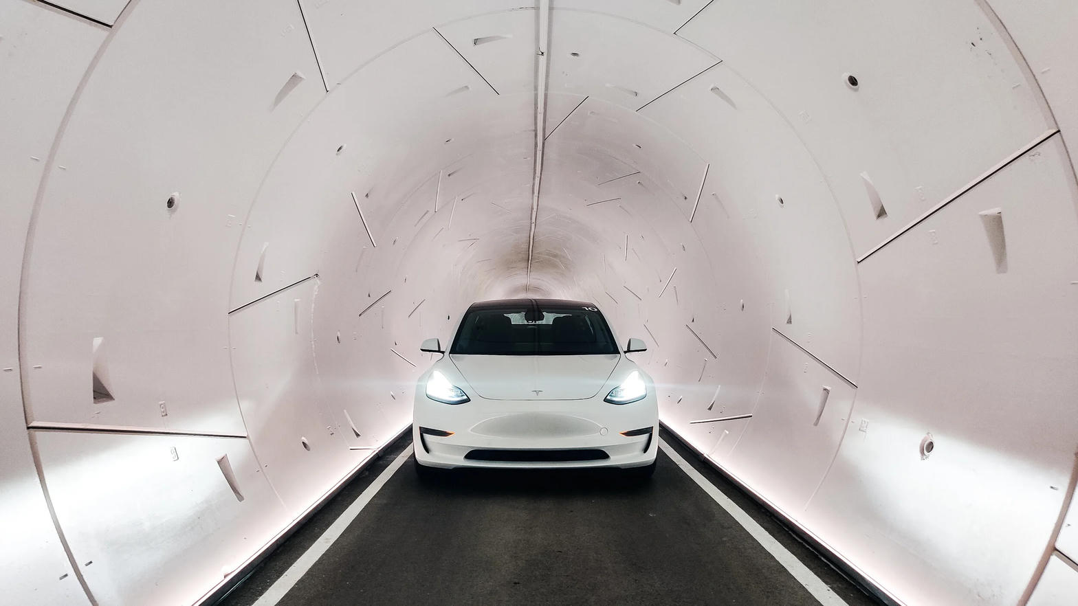 A Tesla in a Boring Company Vegas Loop tunnel