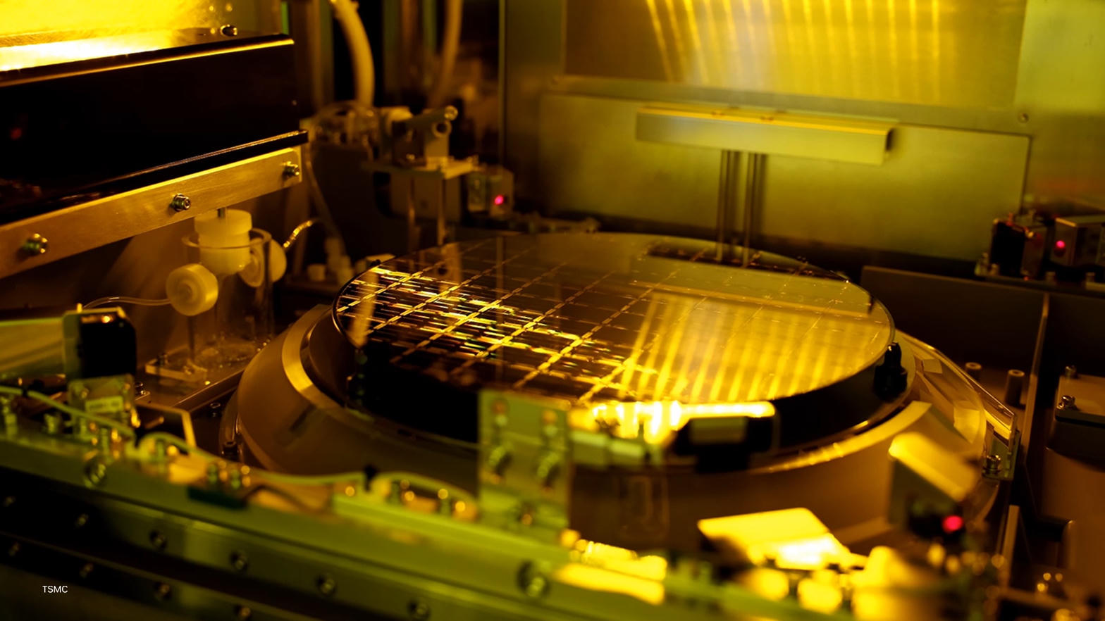 A TSMC process tool over a patterned wafer