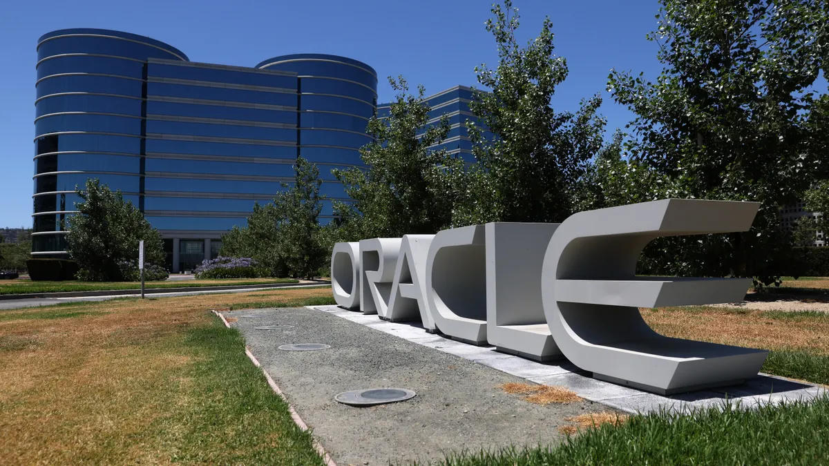 Oracle's campus identity still reads database, while the equity now prices cloud infrastructure and AI training clusters