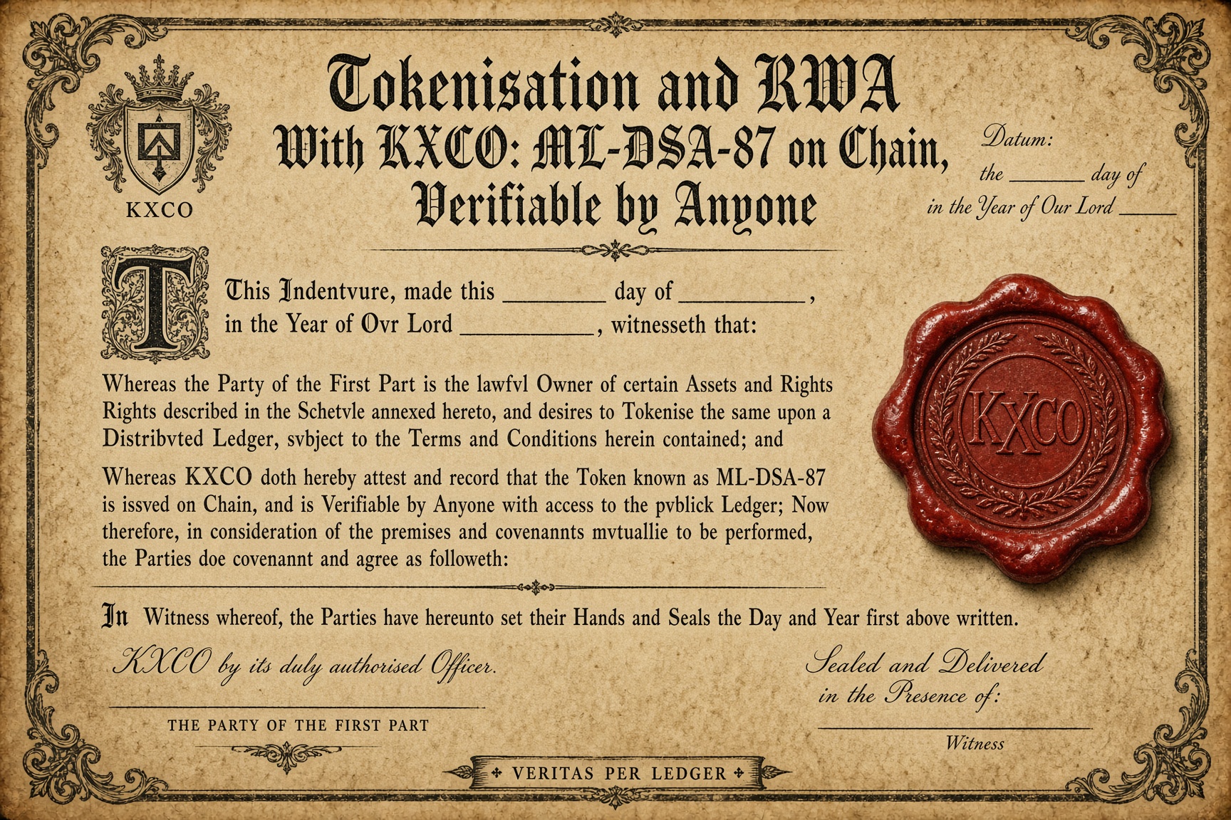 Tokenisation and RWA With KXCO: ML-DSA-87 on Chain, Verifiable by Anyone